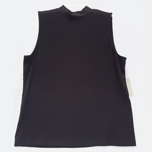 CHICO’S Black Mock Neck Ribbed Tank Top | Size 2 or Large - Picture 2 of 6